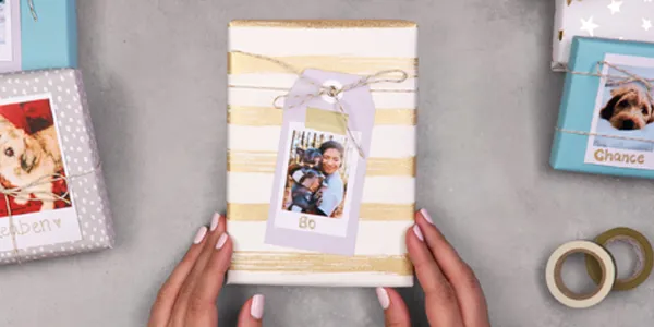 Étiquette cadeau photo personnalisée.